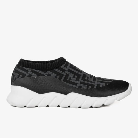 Fendi Grey & Black Forever Fendi FF Motif Slip-On Sneakers, Size 9 - Picture 1 of 10